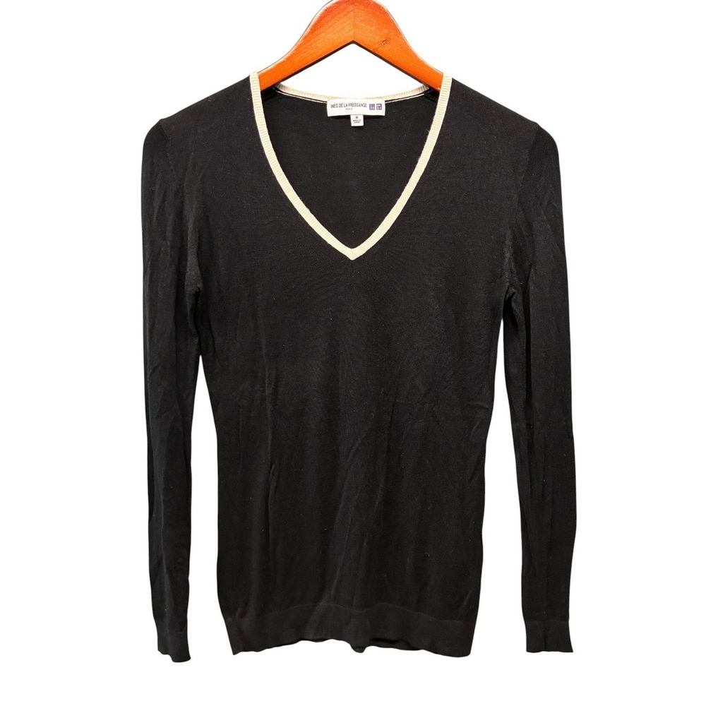 Uniqlo x Ines de la Fressange V Neck Sweater Women's Medium Black Silk Blend